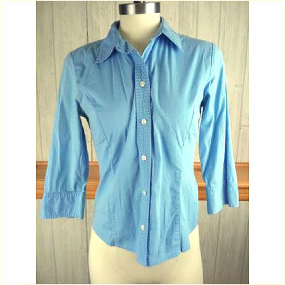St. John's Bay Blue 3/4 Sleeve Button Up Blouse